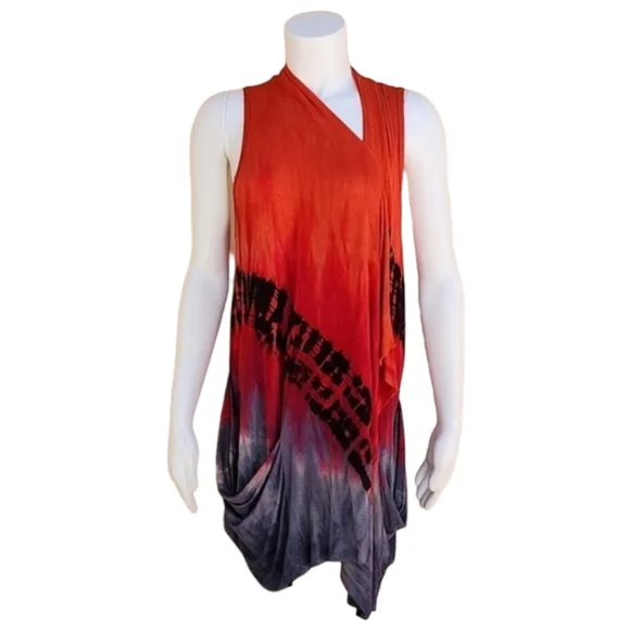 ART OF CLOTH VINTAGE Tie Dye Ombre Vest M L Sleeveless Cardigan Tunic Lagenlook - Picture 6 of 16